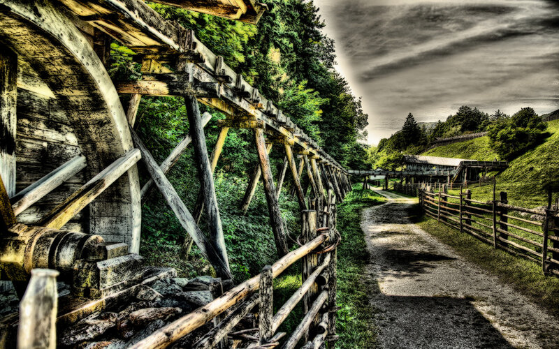 Wooden Waterwheel and Path
