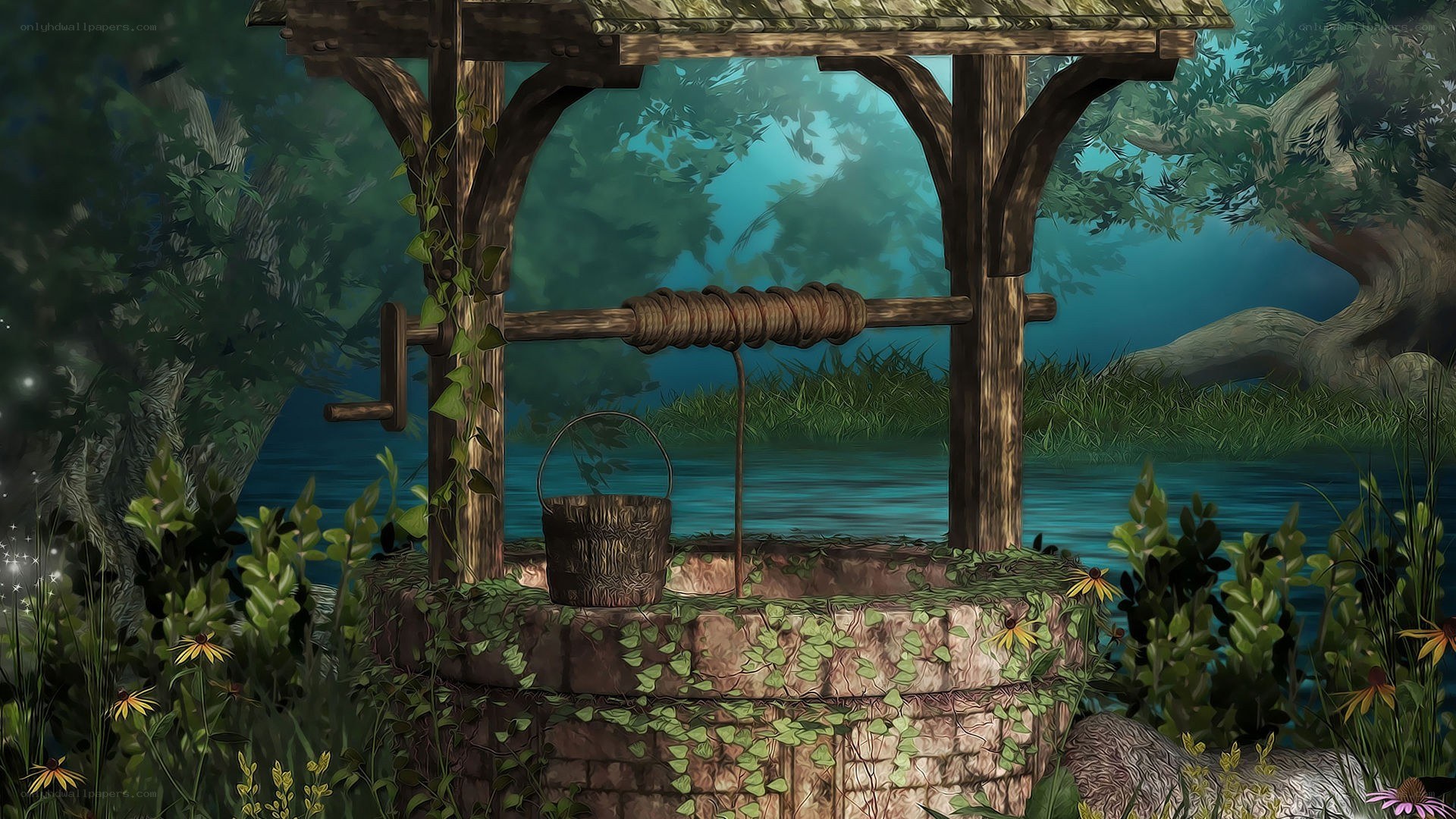 wooden well in forest
