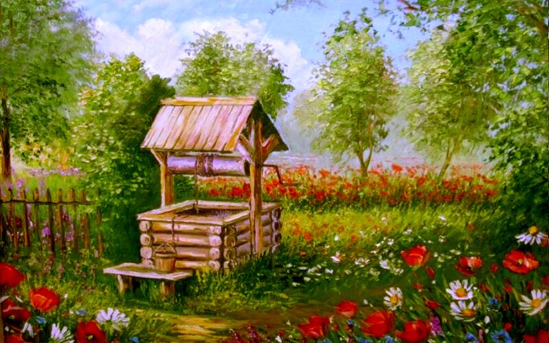Wooden Well in Garden — Green, Serene, Afternoon