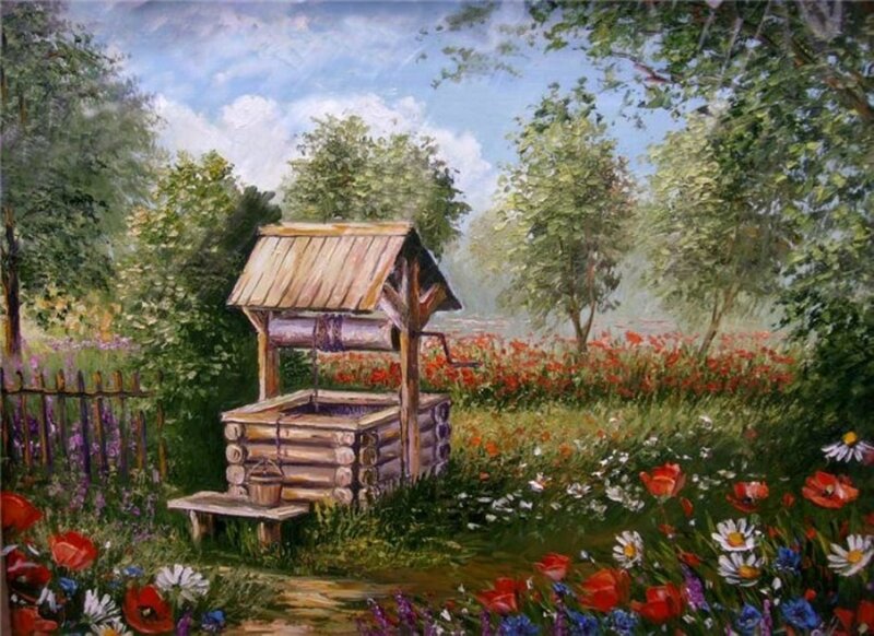 Wooden Well in Garden — Green