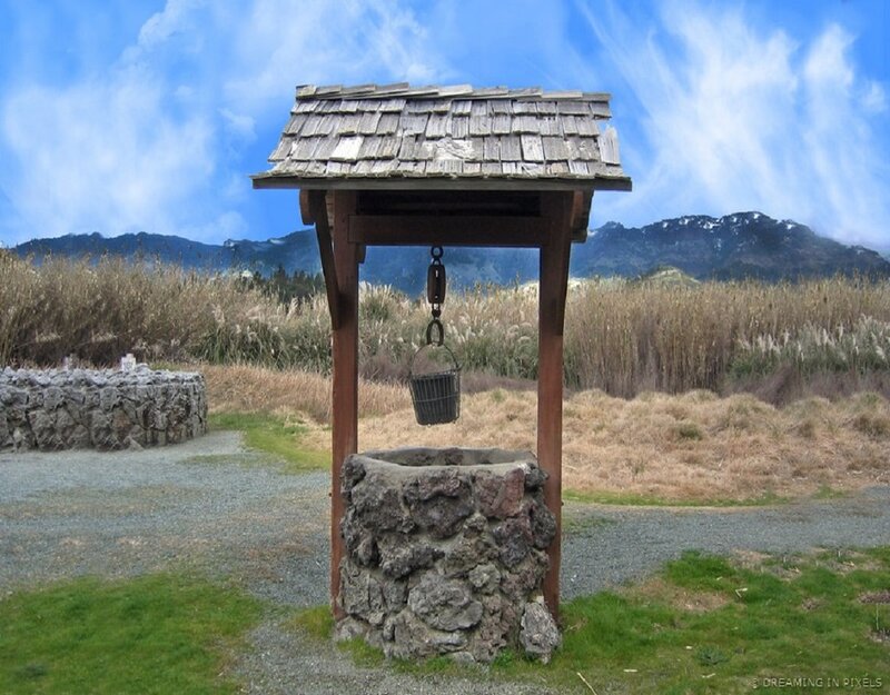 Wooden Well with Bucket