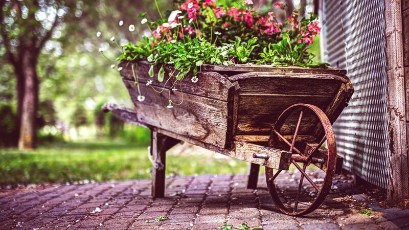 Wooden Wheelbarrow Planter — Brown