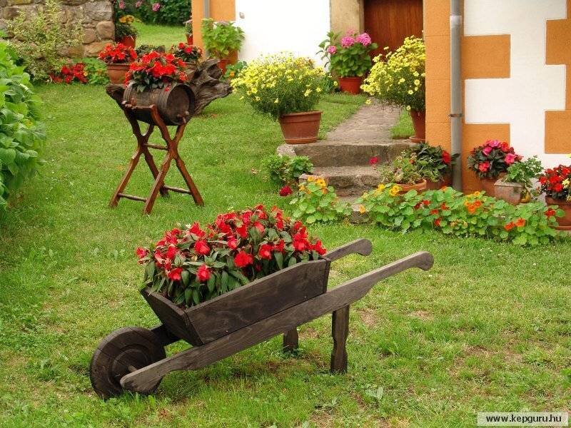 Wooden Wheelbarrow with Flowers
