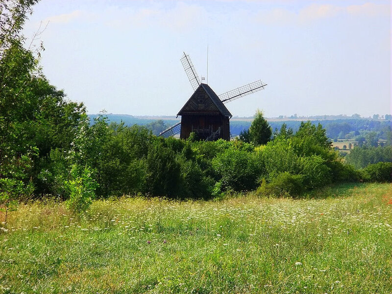 Wooden Windmill in Field