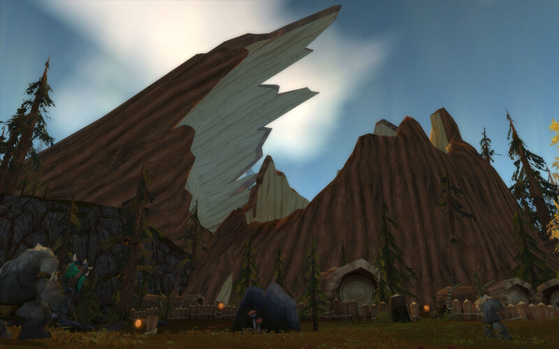 Woodland village with giant trees