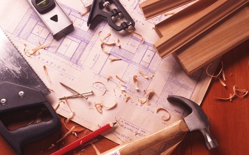 Woodworking Tools on Blueprint