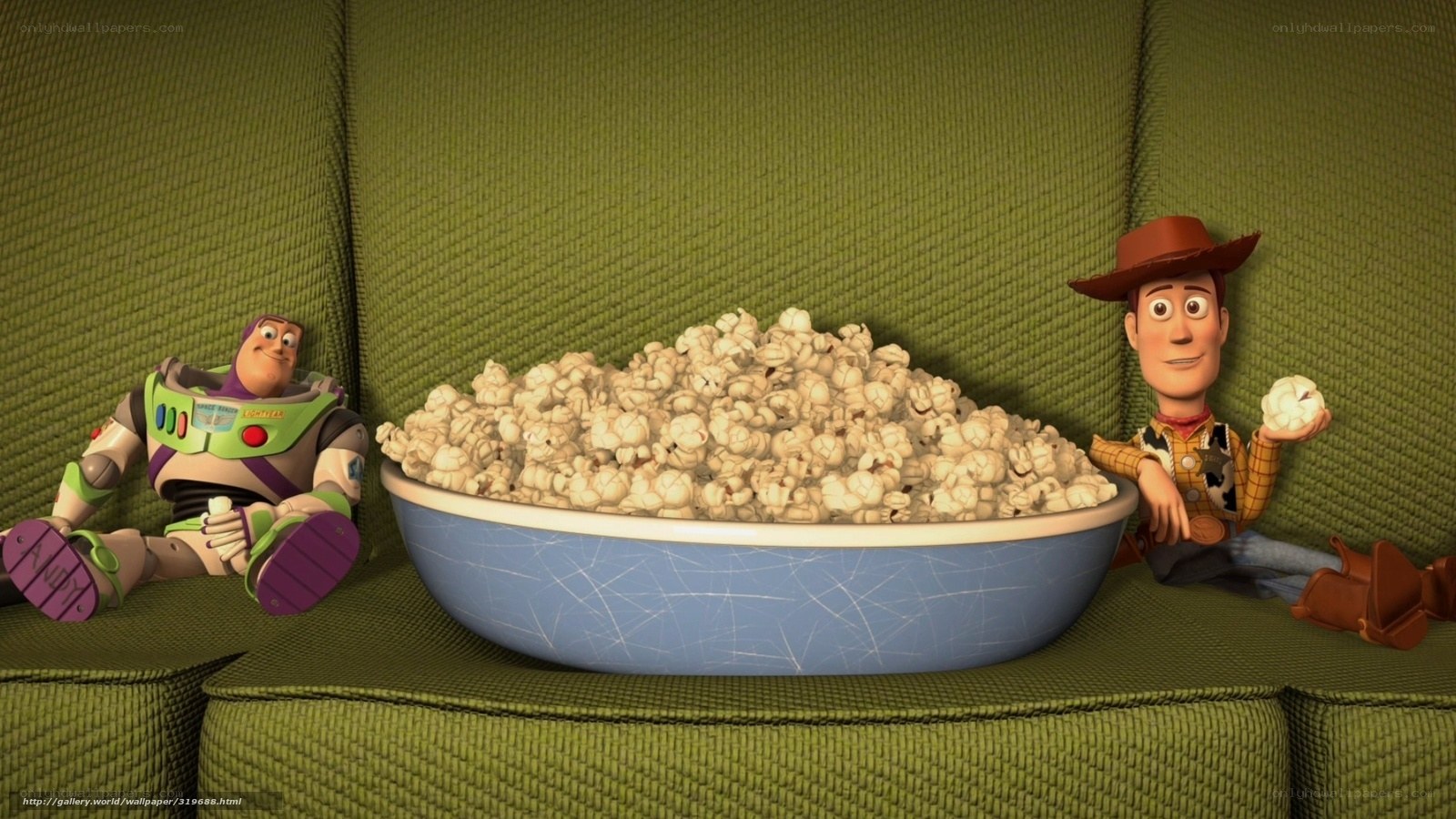 Woody and Buzz on a couch