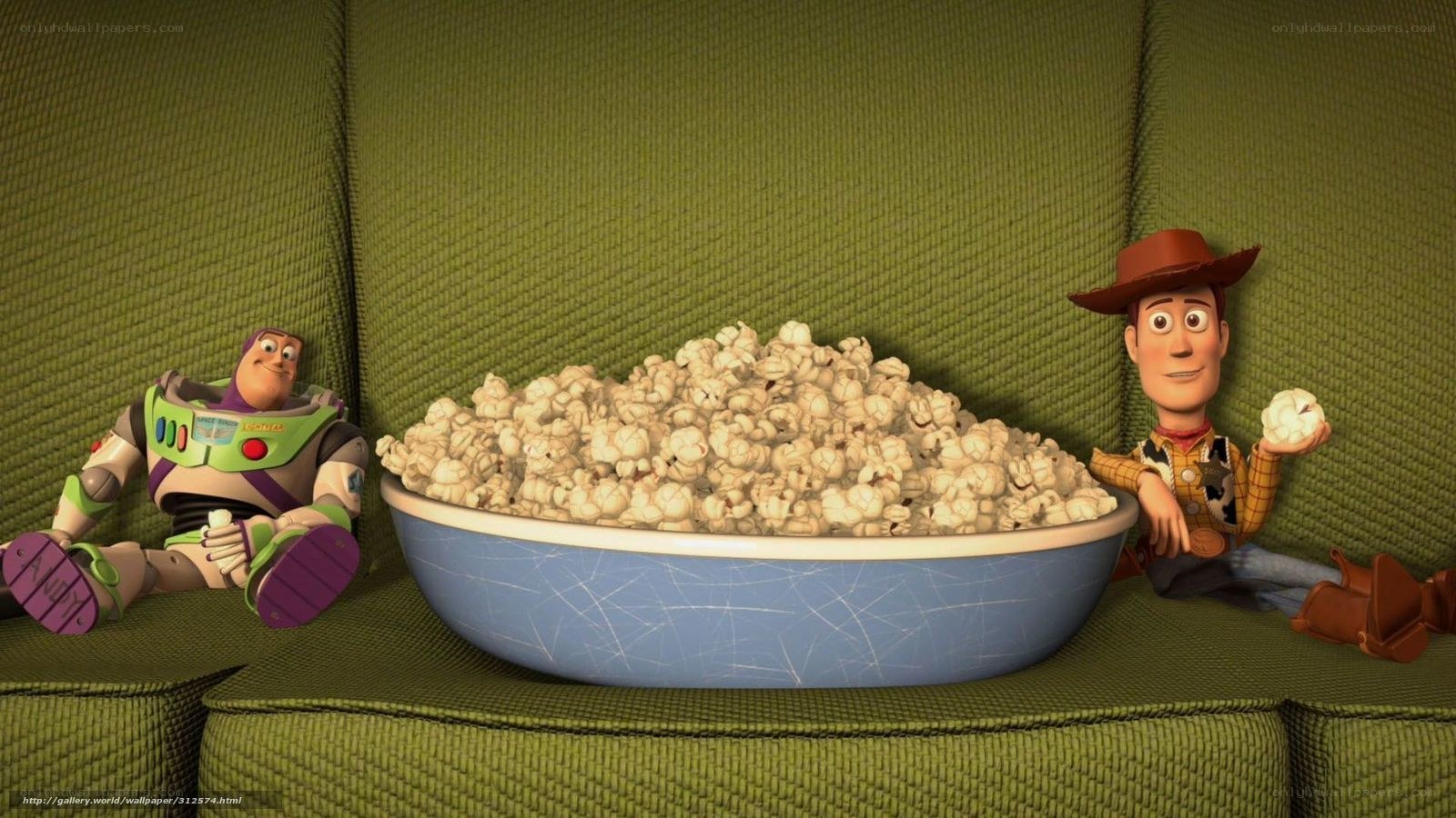 Woody and Buzz on a couch