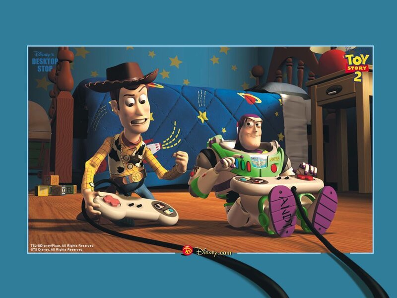Woody and Buzz playing video games