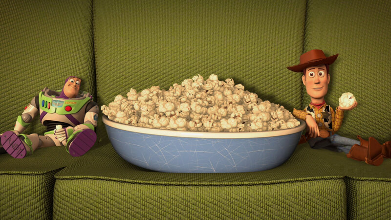 Woody and Buzz watching movie