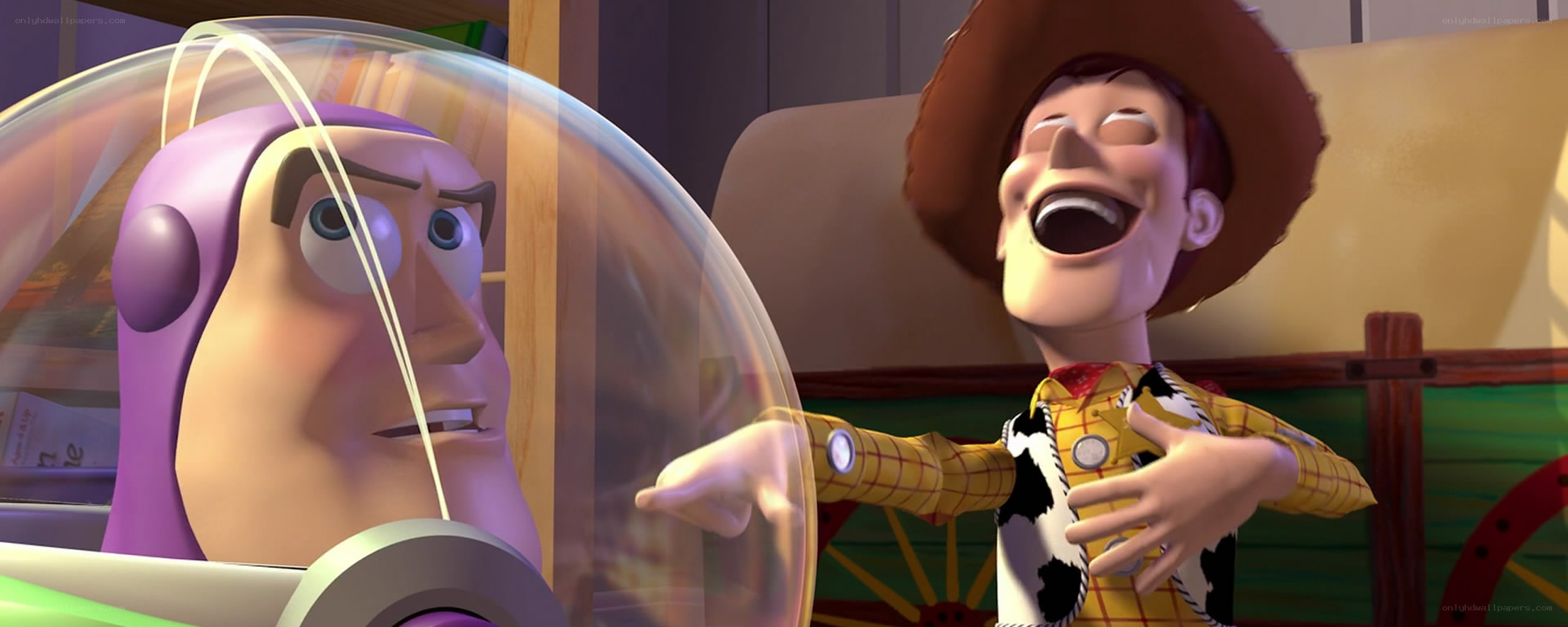 Woody laughing at Buzz