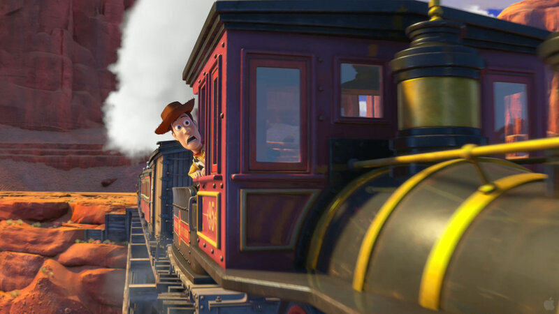 Woody on a train