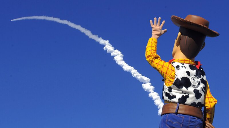 Woody Statue Watching Rocket