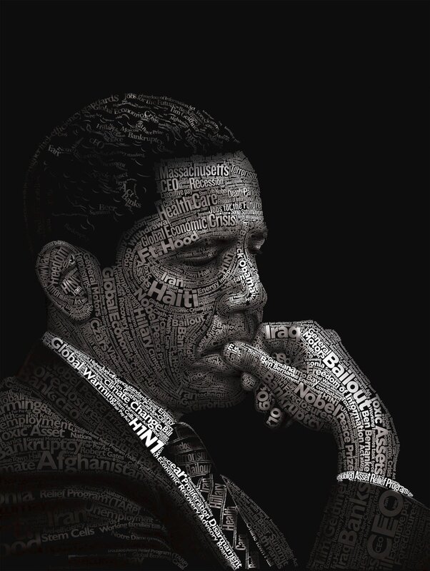 Word art portrait of a man