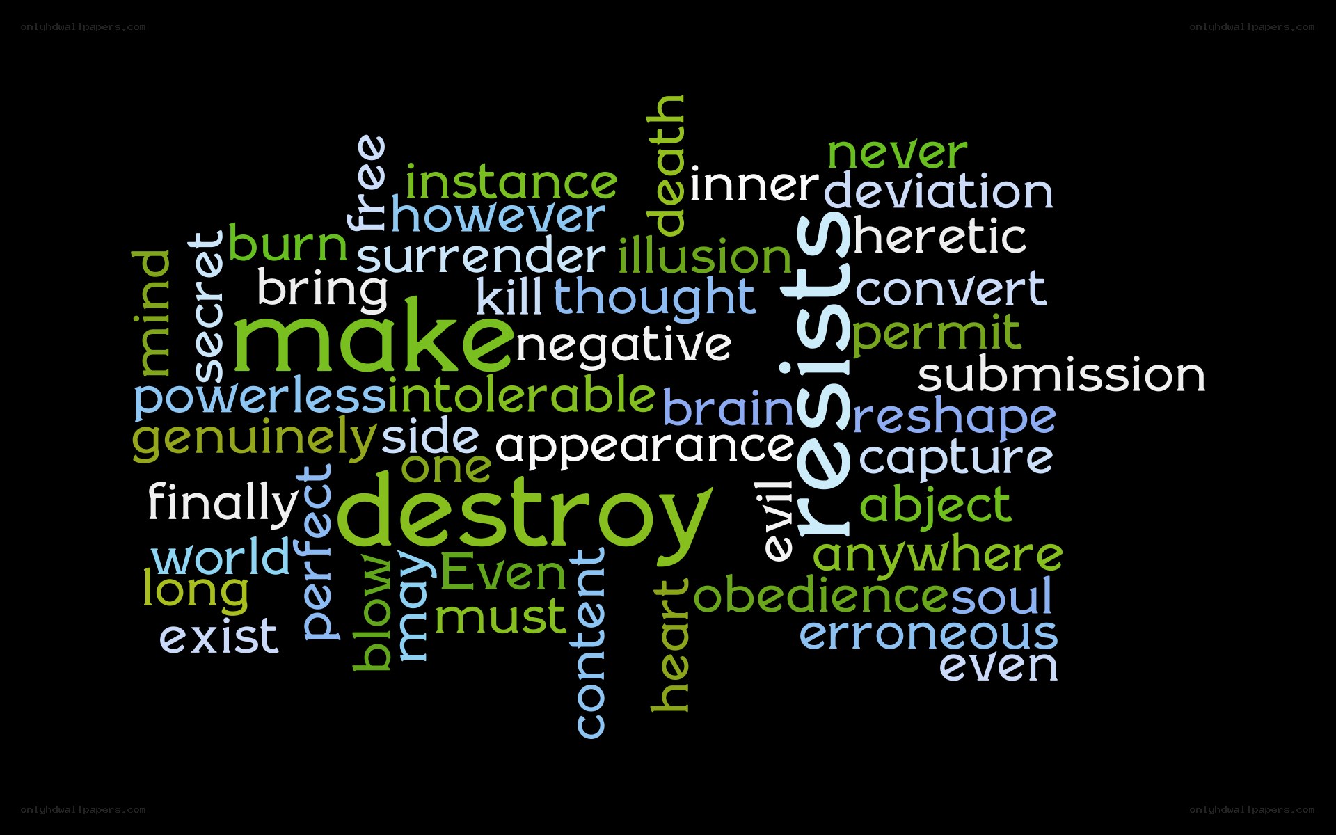 Word cloud with destructive themes