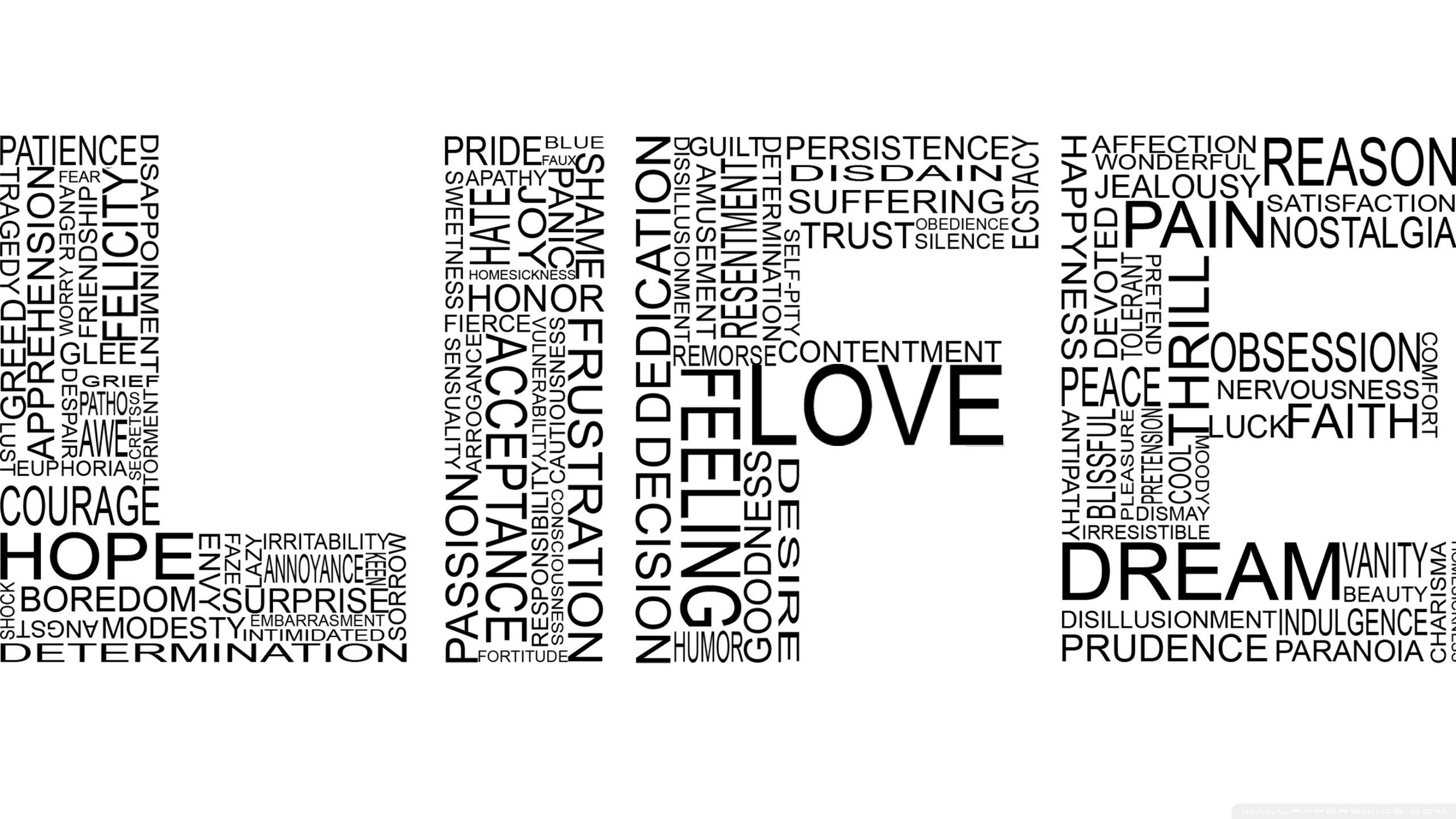 word cloud with emotions and concepts