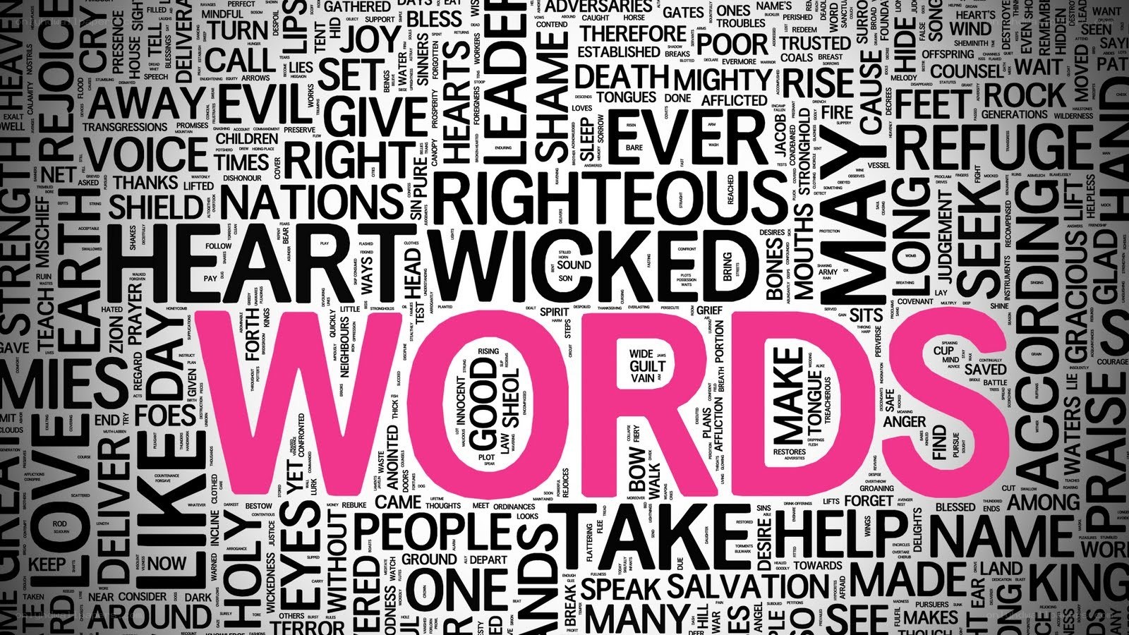 Word cloud with 'heart wicked words' theme
