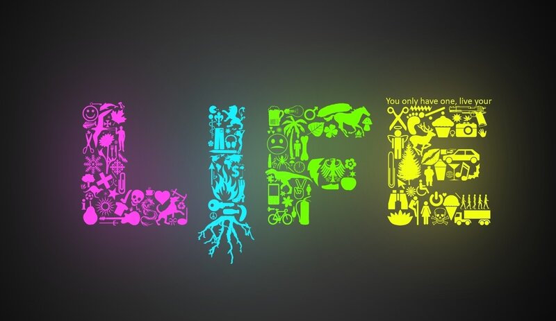 Word Life Made of Icons — Purple, Vibrant