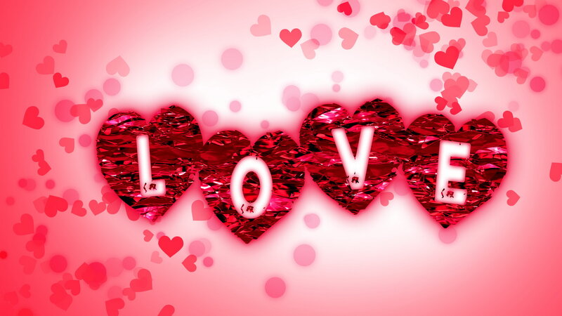 Word Love in Hearts — Red