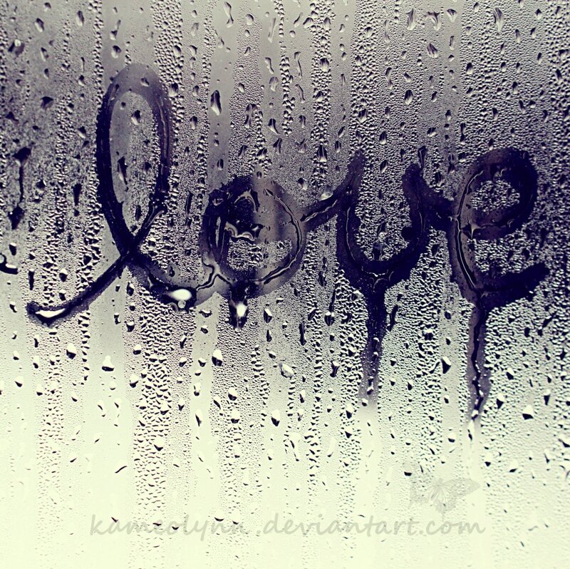 Word Love on Wet Glass