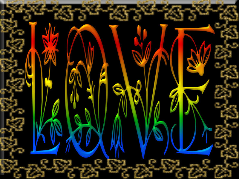 Word Love with Floral Design — Black