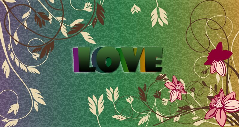 Word Love with Floral Design — Green