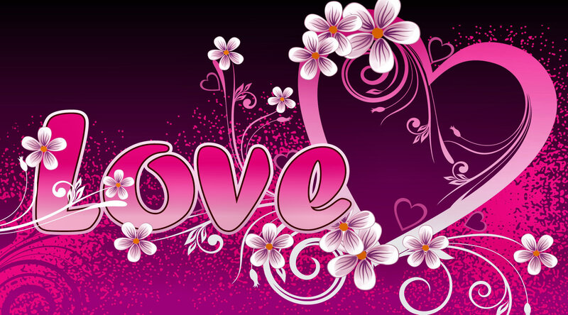 Word Love with Flowers — Pink, Romantic, Digital Art