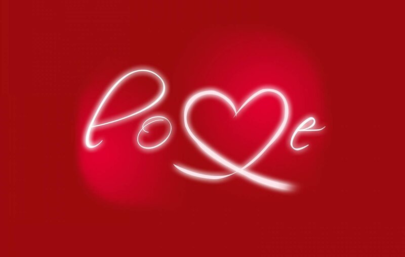 Word Love with Heart — Red, Romantic, Digital Art, Text