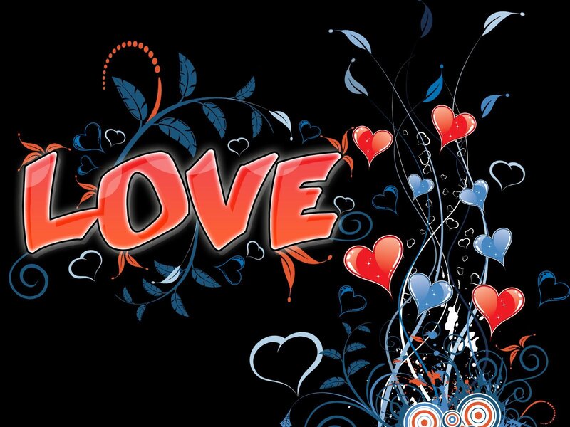 Word Love with Hearts — Black
