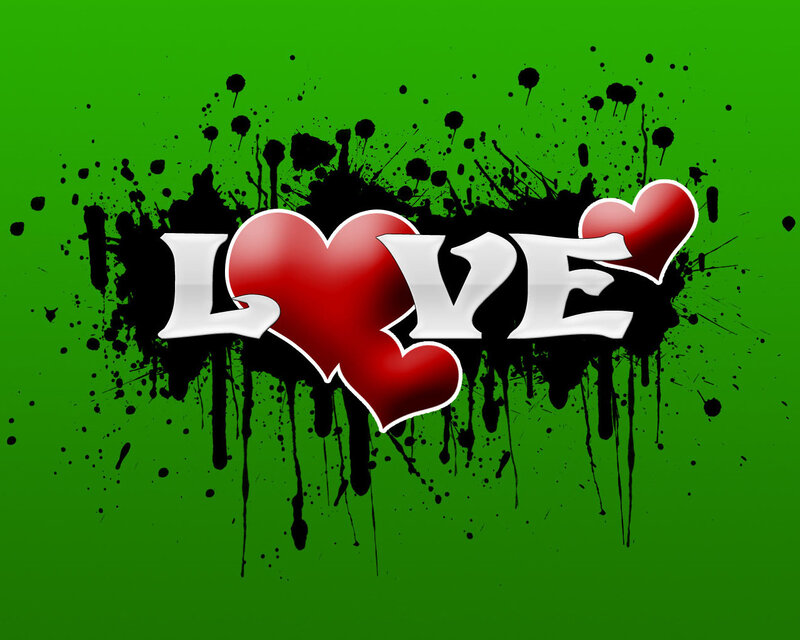 Word Love with Hearts — Green, Bold