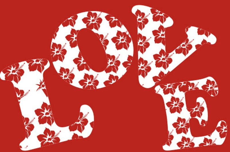 Word Love with Hibiscus Pattern