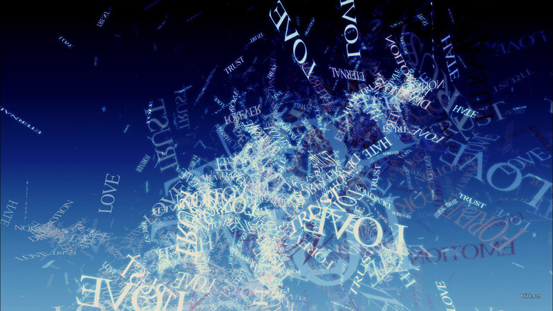 Words floating in a blue void