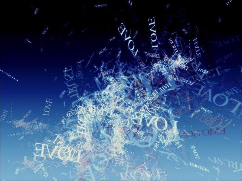 Words floating in a blue void