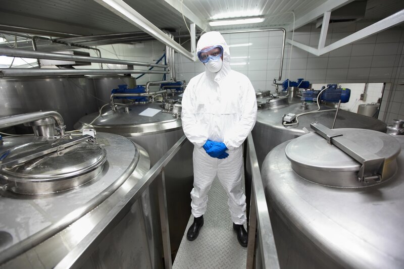 Worker in a food processing plant