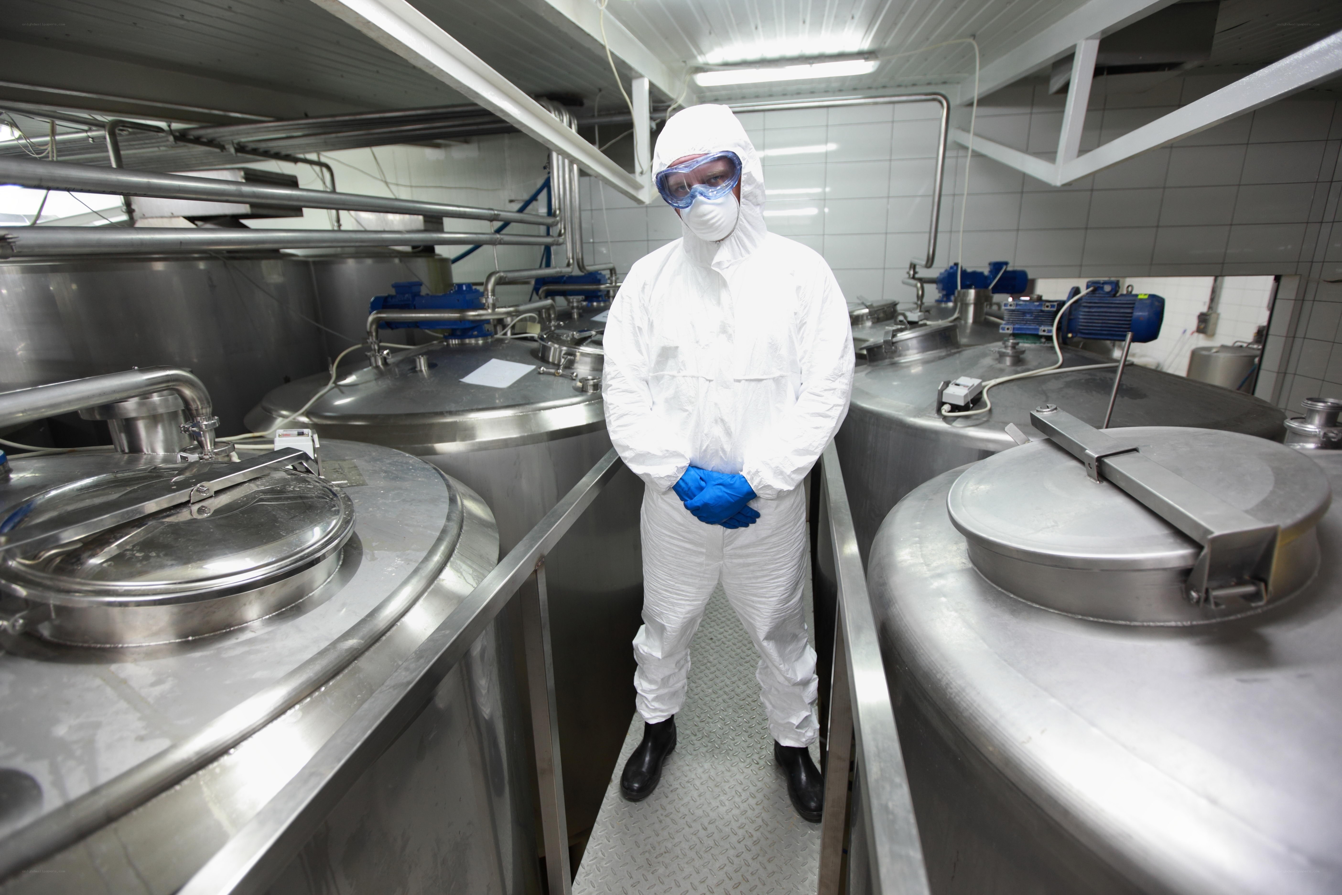 Worker in a food processing plant