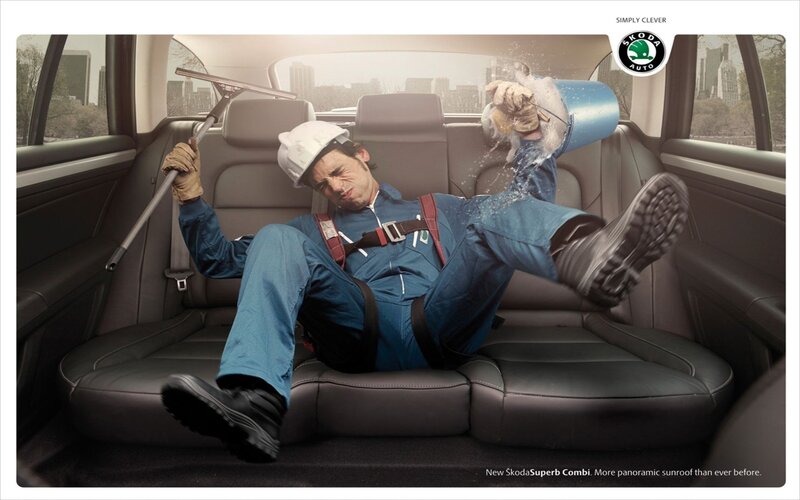 Worker in car with water