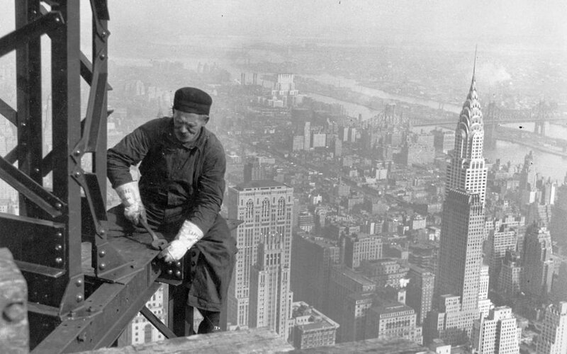 Worker on skyscraper construction