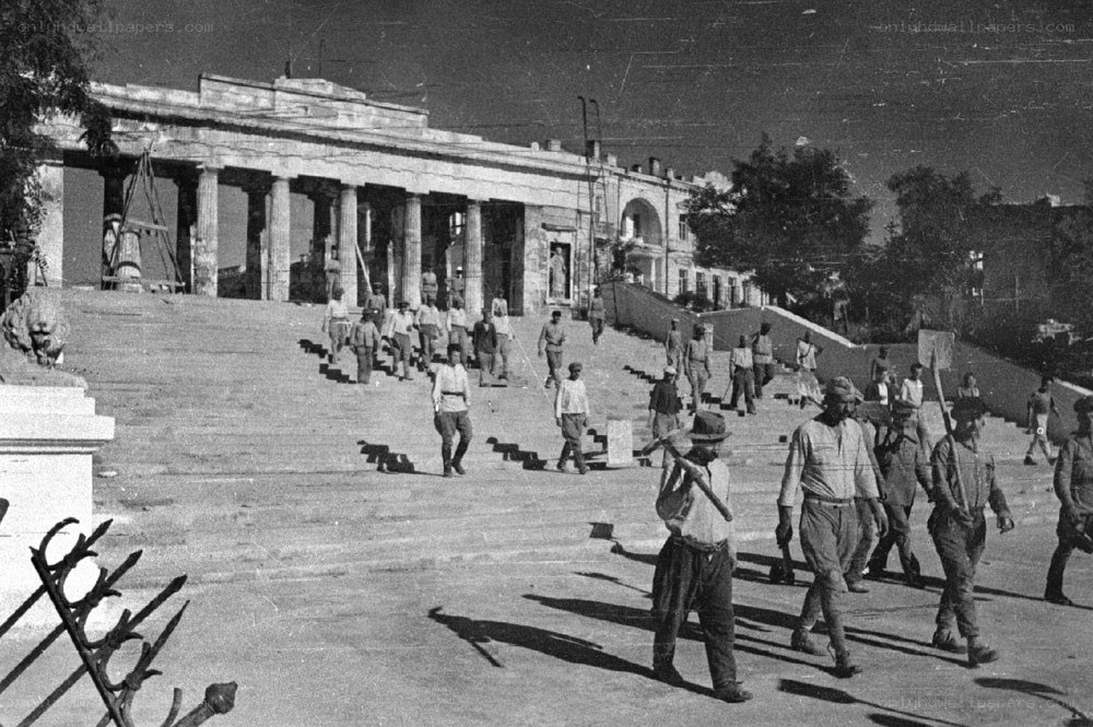 Workers at a historic site