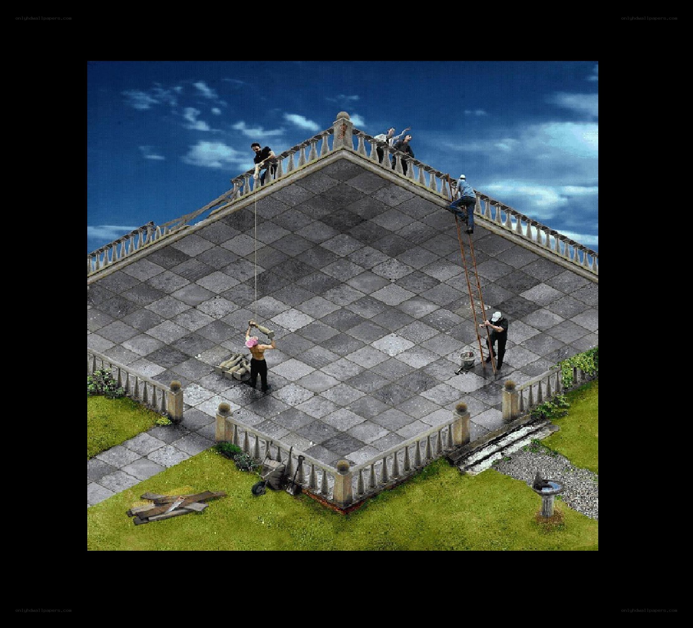 Workers on a rooftop