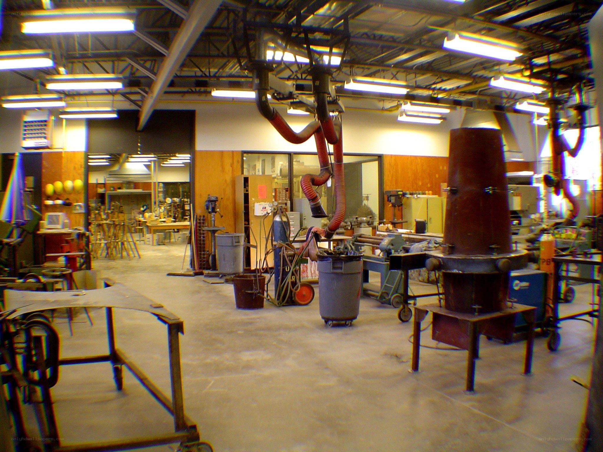 workshop with machinery and tools