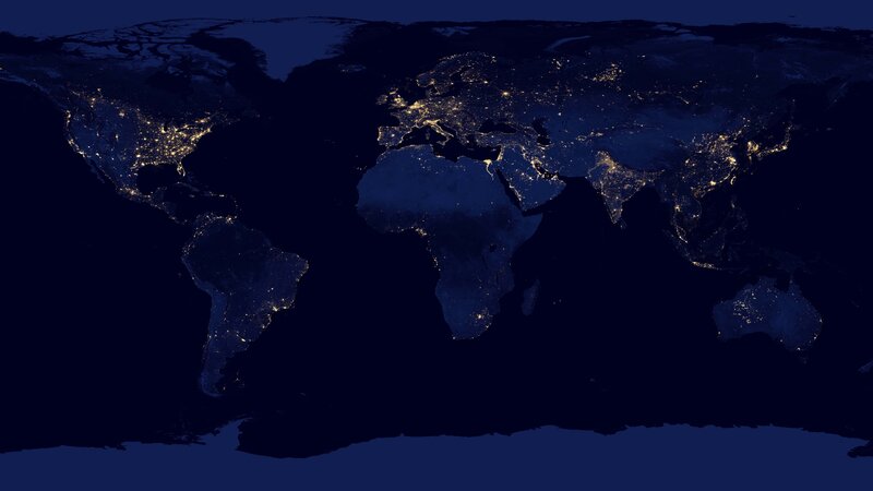 World at Night from Space — Blue, Dark, Photograph, Cities
