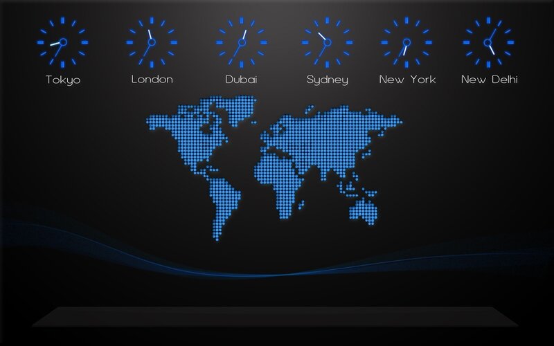 world clocks and map display