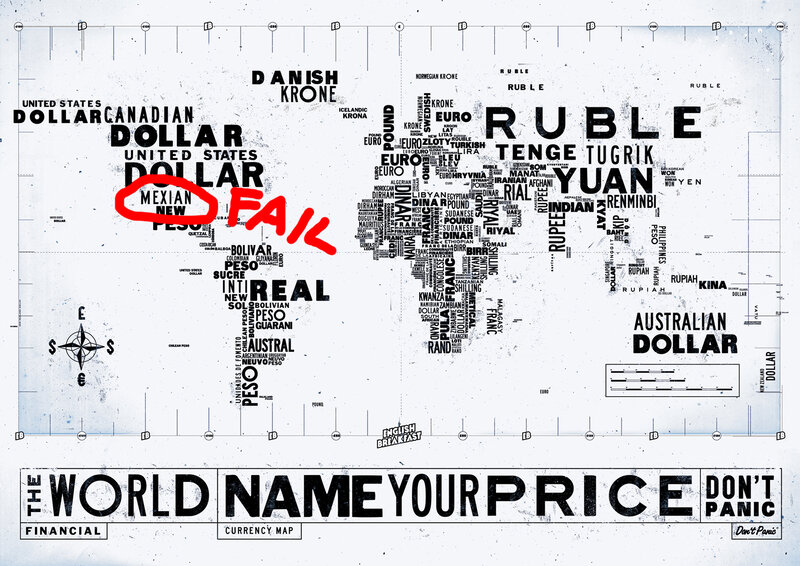 World Currency Map — Black, Informative