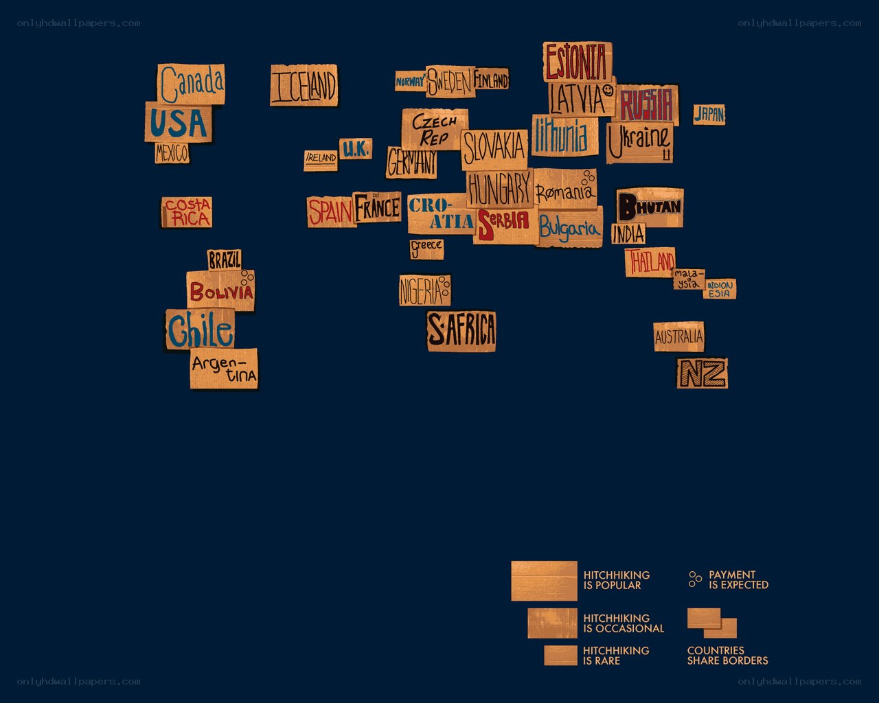 World hitchhiking popularity map