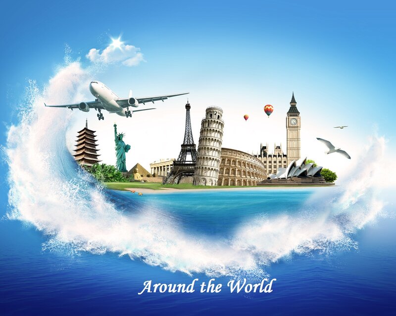 World Landmarks Collage — Blue, Adventurous