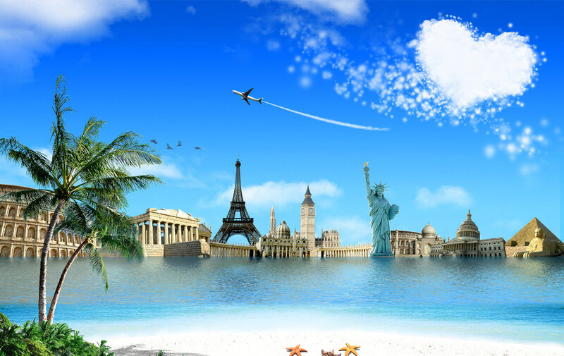 World Landmarks Collage — Blue