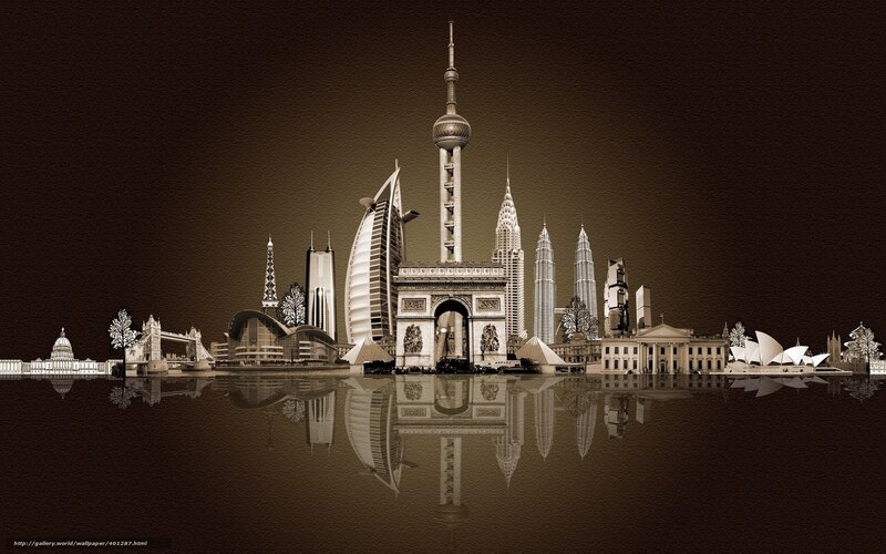 World Landmarks Collage — Brown