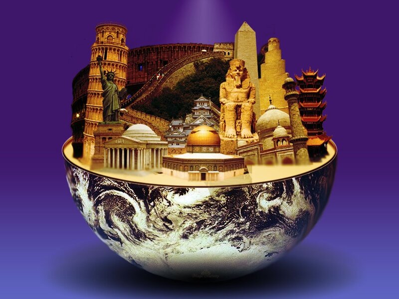 world landmarks in a globe