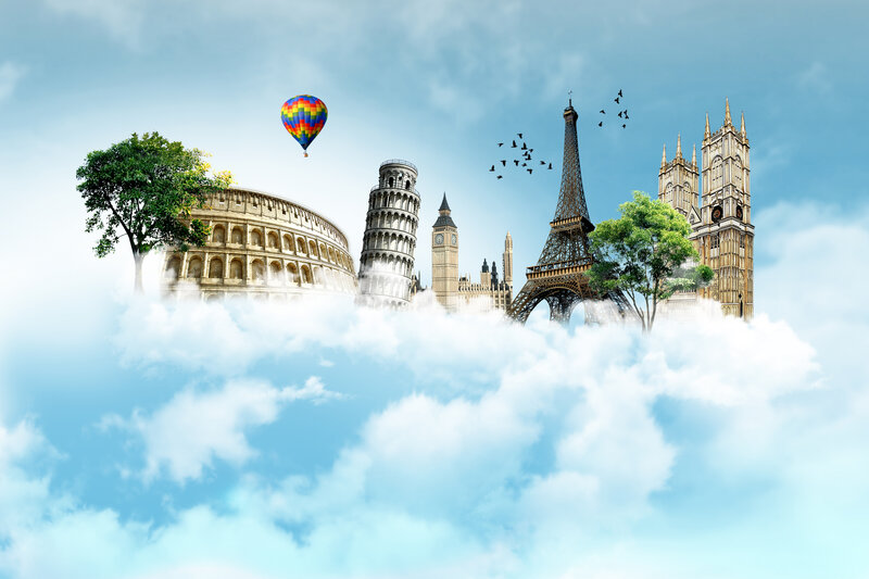 World Landmarks in Clouds