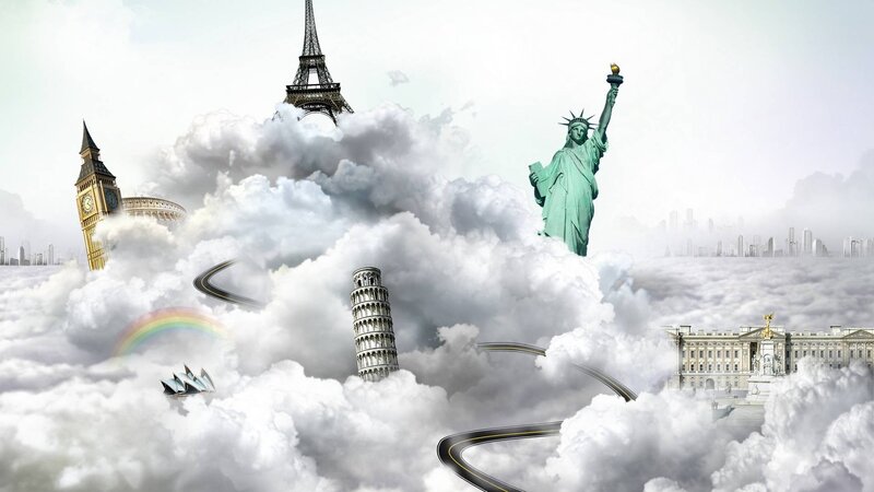 World Landmarks in Clouds — White